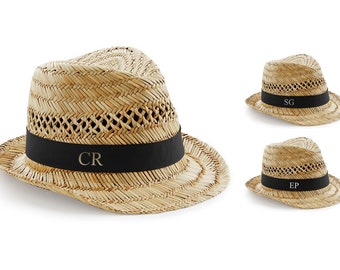 Personalised Initials Monogram Straw Trilby Beach Summer Hat
