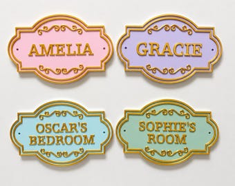 Personalised Kids Name Door Sign Custom Girls Boys Gold Bedroom Decoration Plate