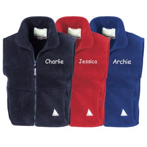 Embroidered Personalised Name Kids Fleece Bodywarmer Childrens Jacket Custom Text School Coat