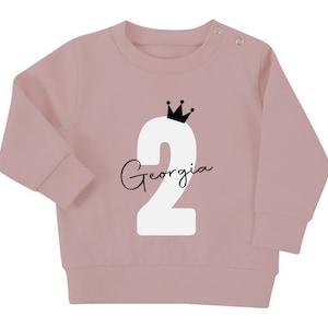 Personalised Name Age Baby & Toddler Sustainable Sweatshirt Birthday Year Outfit Soft Pink