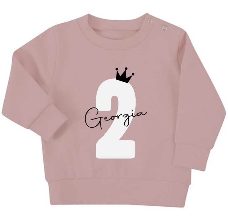Personalised Name Age Baby & Toddler Sustainable Sweatshirt Birthday Year Outfit Soft Pink