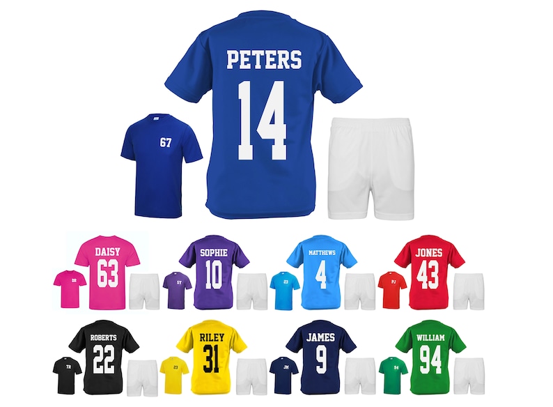 Kids Personalised Football Kit Shirt Shorts Name Number image 1