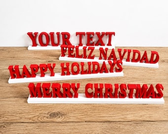 Personalised Christmas Text Sign - Custom Freestanding Mantlepiece Decoration