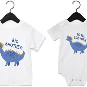Blue Dinosaur Big and Little Brother T-Shirts and Bodysuits