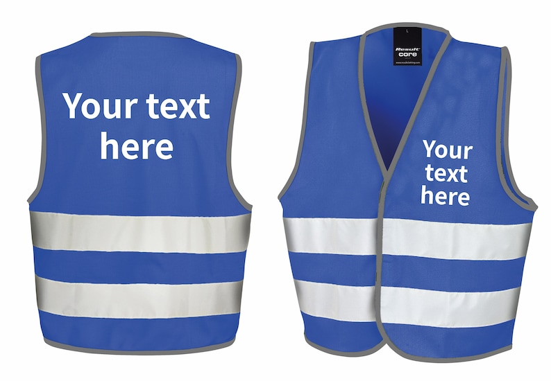 Children's Personalised Text Hi-Vis Waistcoat Reflective Safety Vest Royal Blue