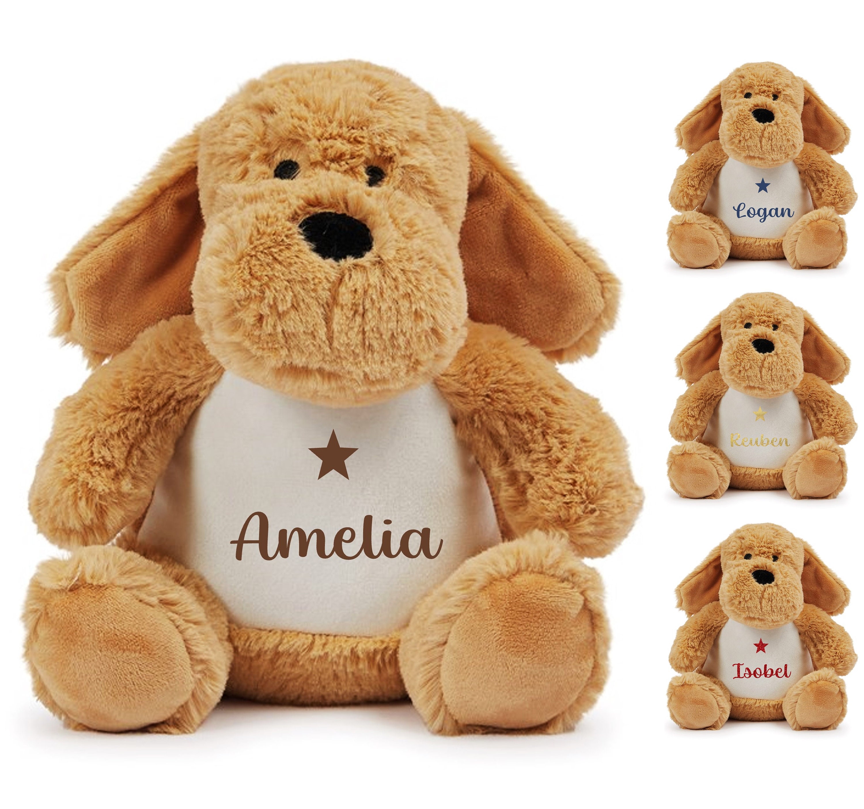Personalised Name Brown Dog Plush Cuddly Toy Etsy