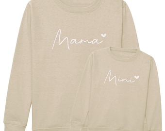 Embroidered Mama & Mini Sweatshirts Sand Matching Mummy Daughter Twinning Outfits
