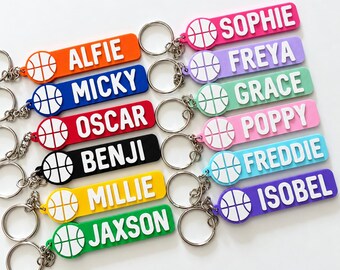 Personalised Name Basketball Keyring Kids Backpack Keychain Boys PE Kit Team Bag
