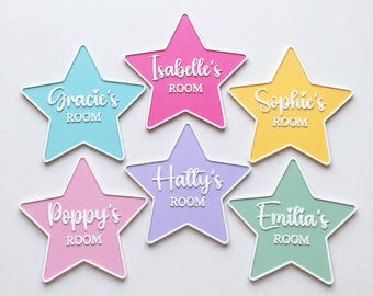 Personalised Name Door Sign – Custom Girls Bedroom Star Decoration Plate Plaque