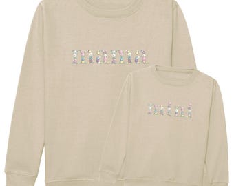 Embroidered Mama & Mini Floral Sweatshirts Sand Matching Mummy Daughter Twinning Outfits