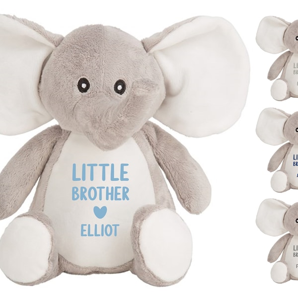 Personalised Name Little Brother Grey Elephant Plush Cuddly Toy