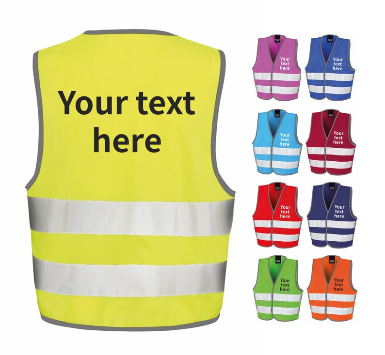 Children's Personalised Text Hi-Vis Waistcoat Reflective Safety Vest image 1