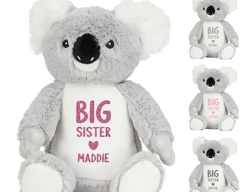 Personalised Name Big Sister Grey Koala Bear Plush Cuddly Toy
