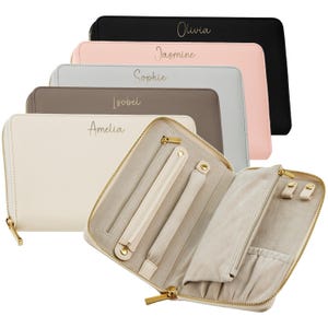 Personalised Name Vegan Faux Leather Travel Jewellery Case - Custom Monogram Gifts For Her