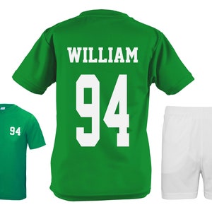 Kids Personalised Football Kit Shirt Shorts Name Number Kelly Green