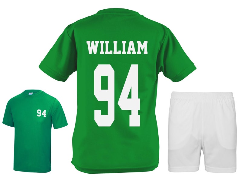 Kids Personalised Football Kit Shirt Shorts Name Number Kelly Green