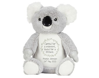 Personalised Baby Loss Memory Keepsake Name Date of Birth Grey Koala Bear Plush Cuddly Toy