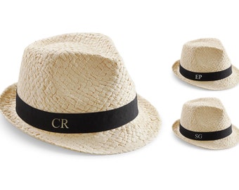 Personalised Initials Monogram Straw Trilby Beach Summer Hat