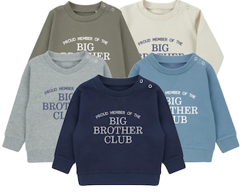 Embroidered Proud Member Of The Big Brother Club Boys Sustainable Sweatshirts Toddler and Kids New Brother Gift