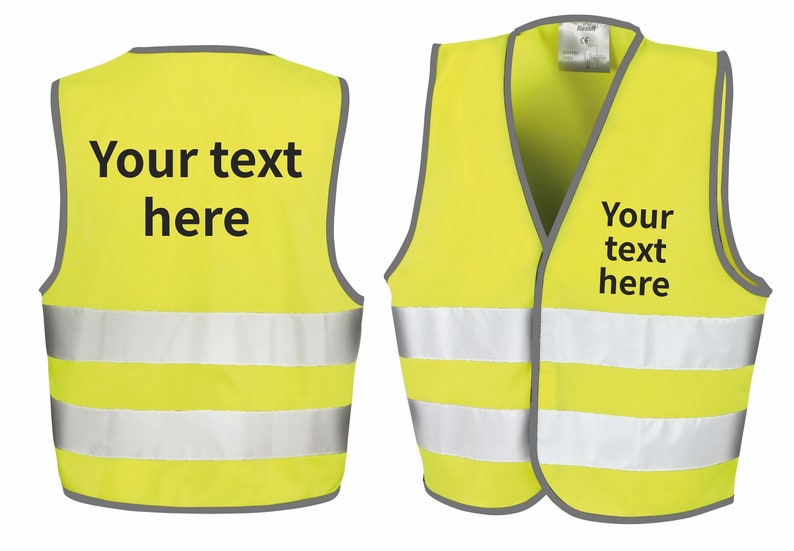 Children's Personalised Text Hi-Vis Waistcoat Reflective Safety Vest Fluorescent Yellow