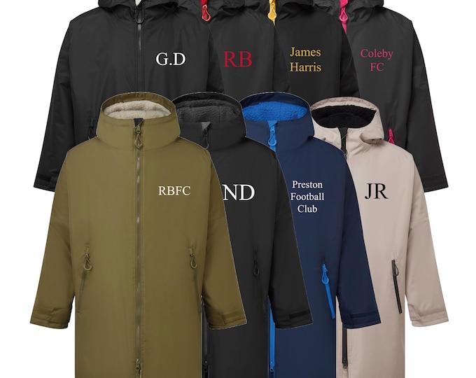 Personalised Sherpa Fleece Waterproof Dry Changing Robe (Kids & Adults Sizes) Custom Football Club Team Initials