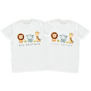 Boys Big & Little Brother T-Shirts Jungle Animals New Baby Gift Matching Sibling Outfits