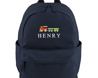 Embroidered Kids Train Personalised Name Small Backpack Boys Custom School Rucksack Nursery Bag