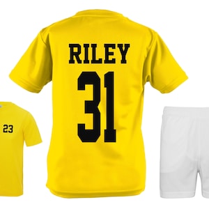 Kids Personalised Football Kit Shirt Shorts Name Number Yellow