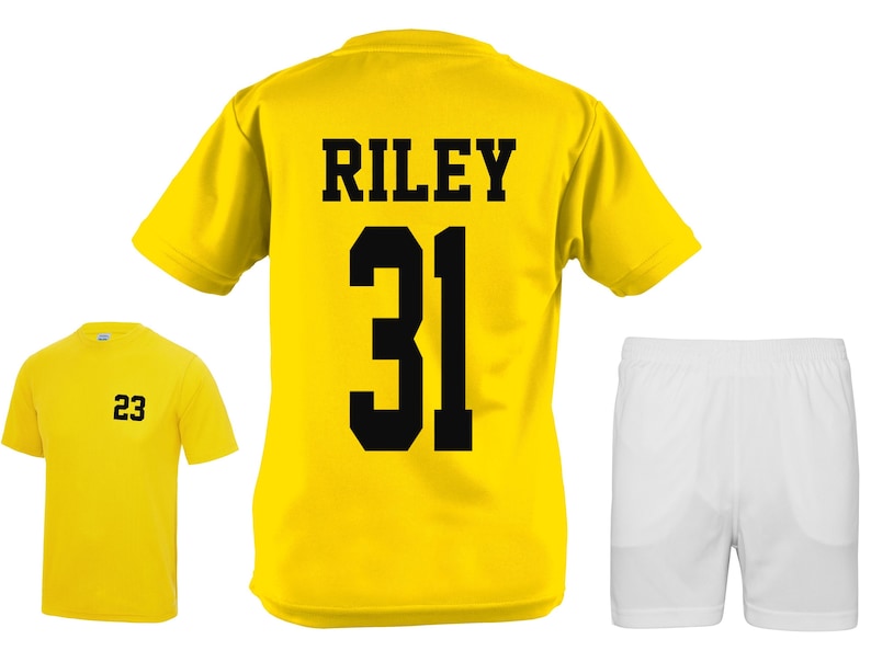 Kit de football personnalisé pour enfant maillot short nom numéro Yellow