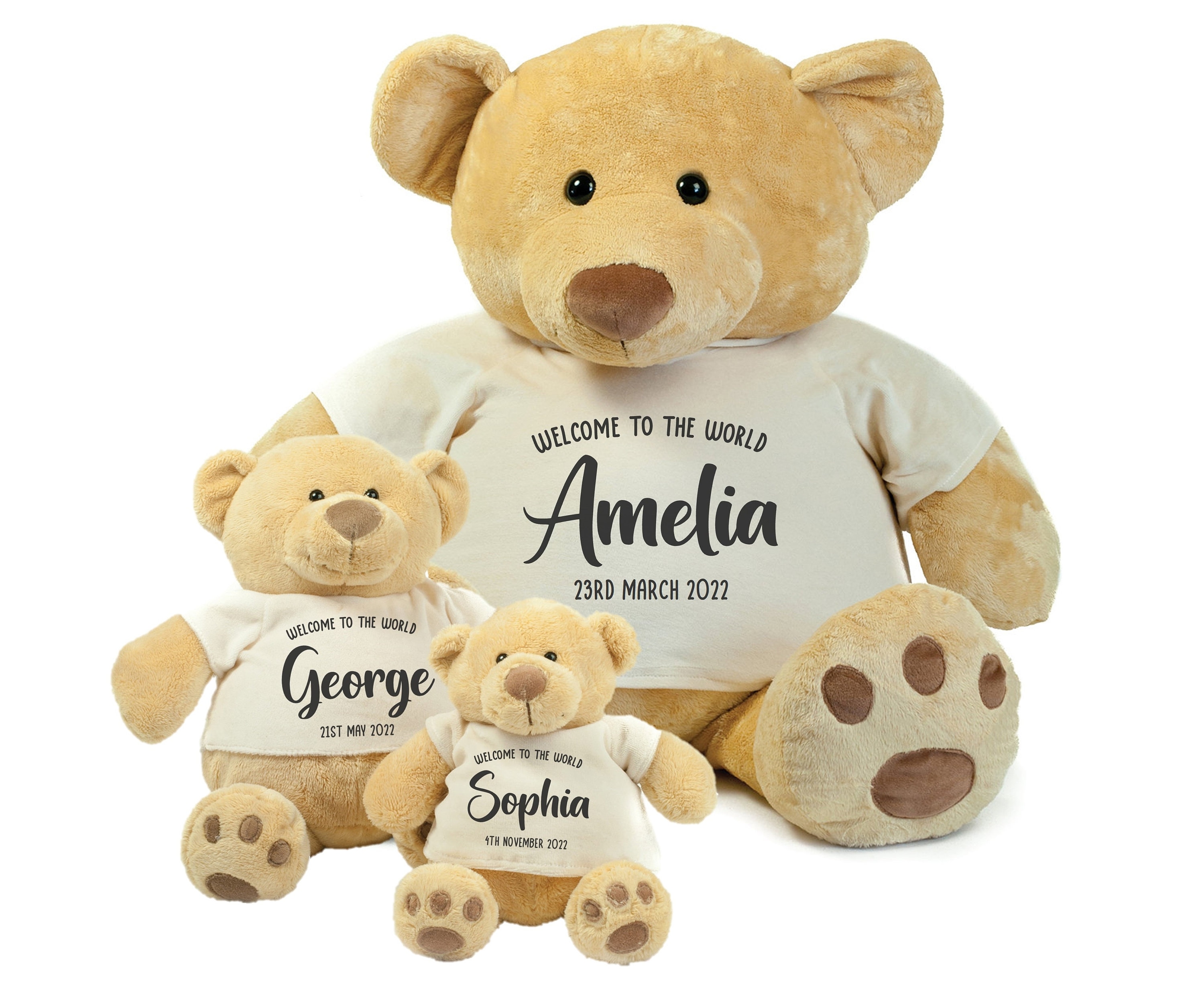 Ours en peluche personnalisé (moyen/grand/géant) Bienvenue dans le monde  Nom et date de naissance Peluche brun clair Jouet en peluche