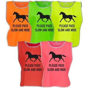 Kids & Adults Horse Riding Please Pass Slow And Wide Hi-Vis Tabard Waistcoat Reflective Safety Vest
