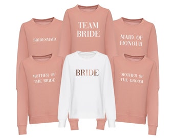 Ladies Team Bride Sweatshirts Pink & Rose Gold Hen Do Wedding Party