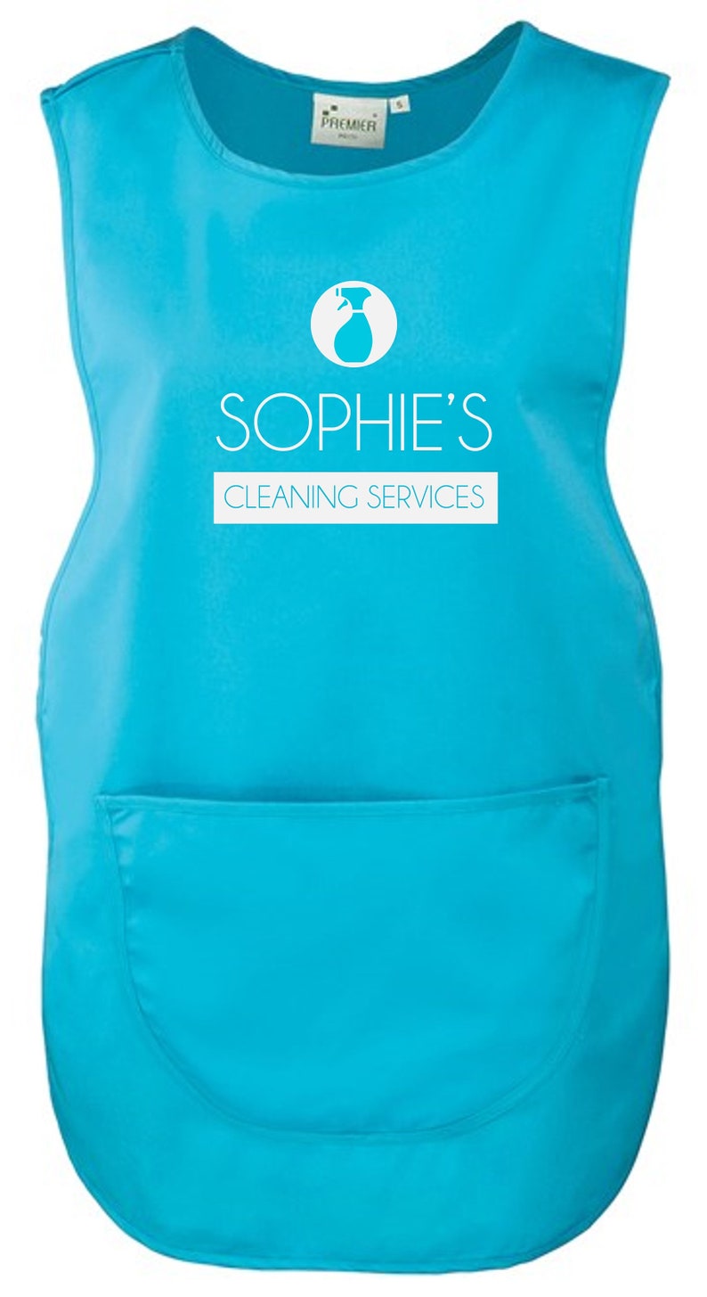 Ladies Personalised Name Cleaning Services Tabard Turquoise