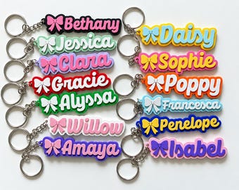 Personalised Name Keyring - Girls Bow Dance Cheer Backpack Keychain Bag Charm