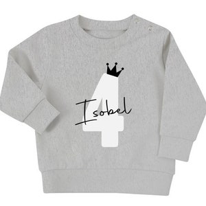 Personalised Name Age Baby & Toddler Sustainable Sweatshirt Birthday Year Outfit Heather Grey