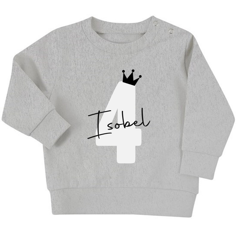 Personalised Name Age Baby & Toddler Sustainable Sweatshirt Birthday Year Outfit Heather Grey