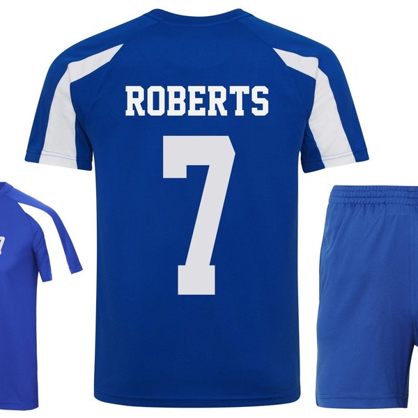 Kids Personalised Football Kit (T-Shirt & Shorts) Royal Blue/White