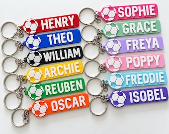 Personalised Name Football Keyrings Kids Backpack Keychain Boys PE Kit Bag Charm Gift