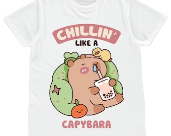 Chilling Like A Capybara Kids T-Shirt Girls Boys Cute Gift
