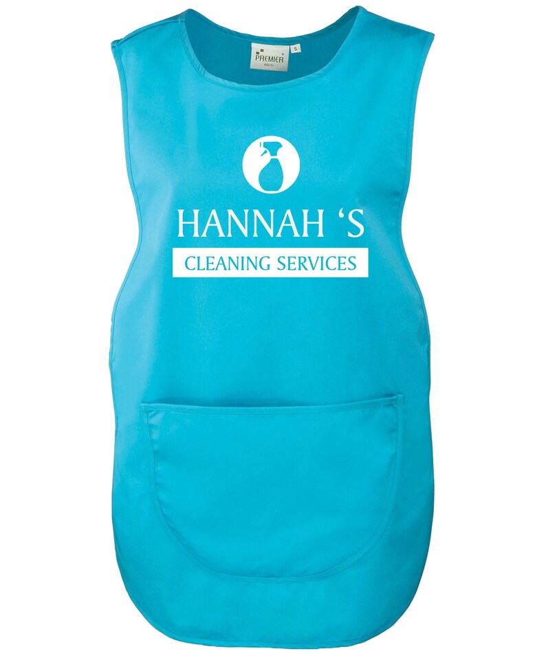 Ladies Personalised Text Cleaning Services Tabard Apron Custom Design Cleaner Uniform Turquoise