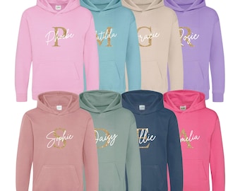 Kids & Toddlers Personalised Name Initial Hoodie Custom Boys Girls Hooded Sweatshirt