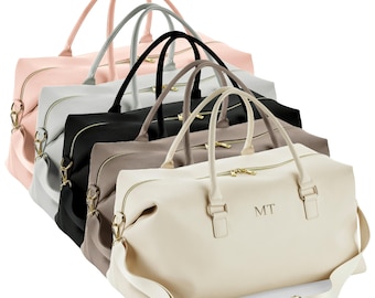 Personalised Initials Vegan Faux Leather Weekend Holdall Bag With Detachable Strap - Custom Monogram Gifts For Her