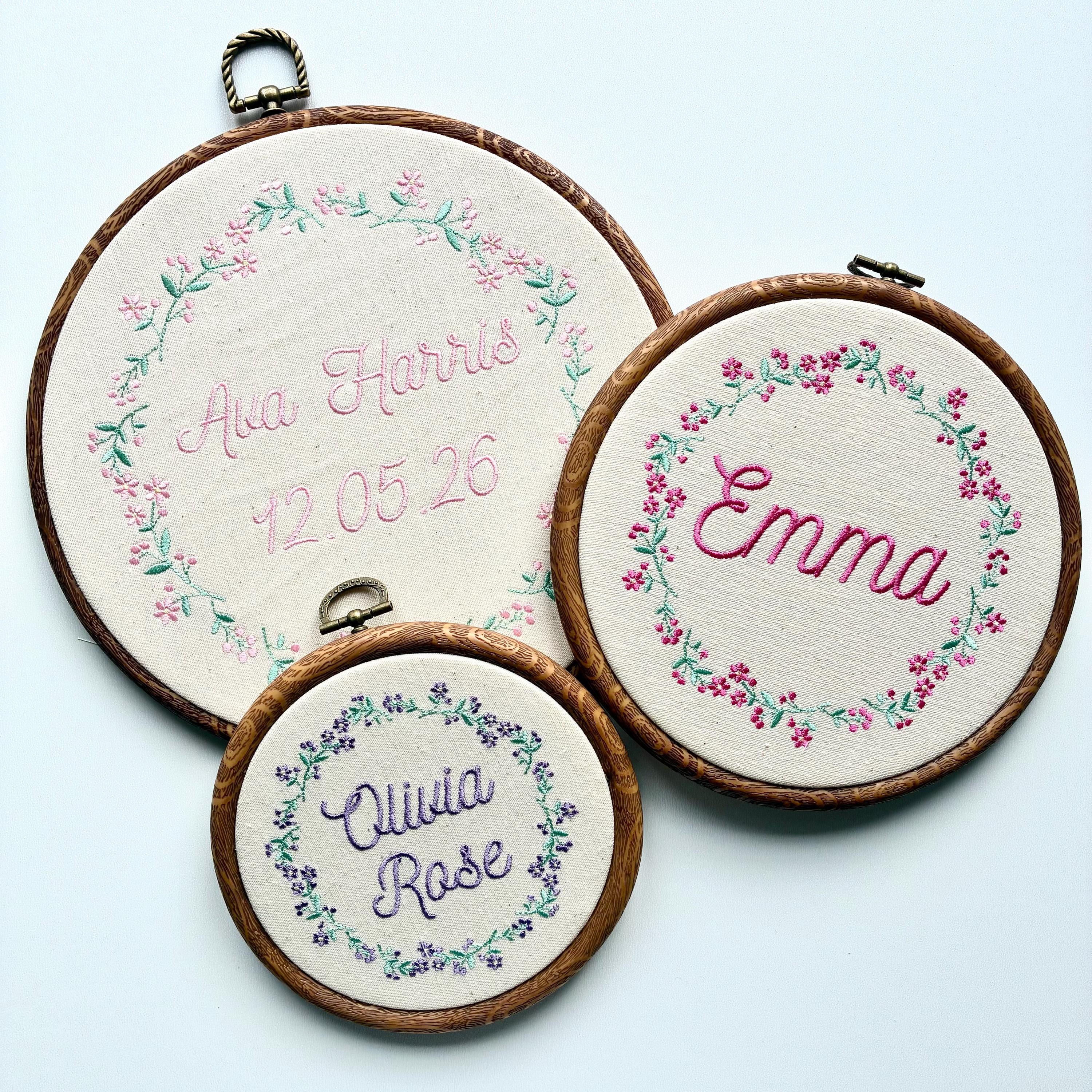 Personalised Floral Embroidery Hoop – Custom Name Embroidered Vintage ...