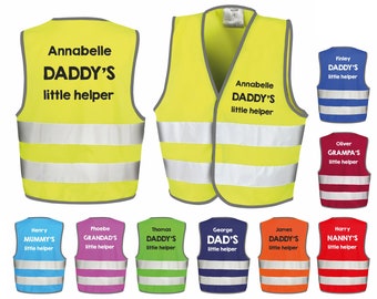 Children's Personalised Text Little Helper Hi-Vis Waistcoat Reflective Safety Vest