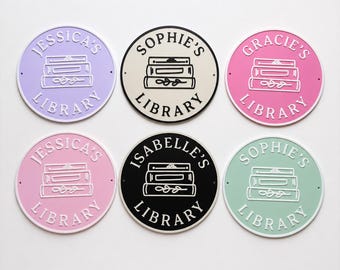 Personalised Name Library Plaque – Custom Bookcase Shelf Decoration Plate Sign