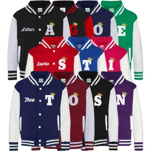 Adults Personalised Name & Initial Gold Glitter Crown Varsity Jacket College Baseball Letterman
