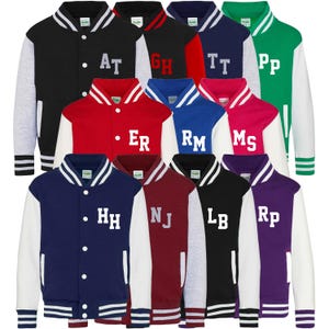 Personalised Initials Kids Varsity Jacket Childrens Custom Name Letterman College Baseball