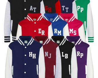 Personalised Initials Kids Varsity Jacket Childrens Custom Name Letterman College Baseball