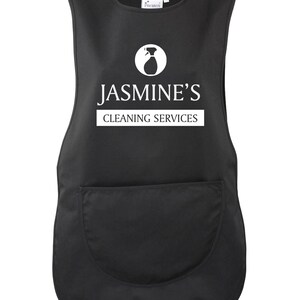 Ladies Personalised Text Cleaning Services Tabard Apron Custom Design Cleaner Uniform Black