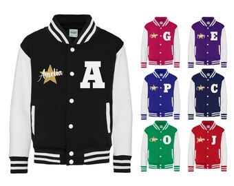 Adults Personalised Name & Initial Gold Glitter Star Varsity Jacket